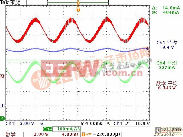 輸出回收電解電容（470uFX2）時的電流、電壓波形
